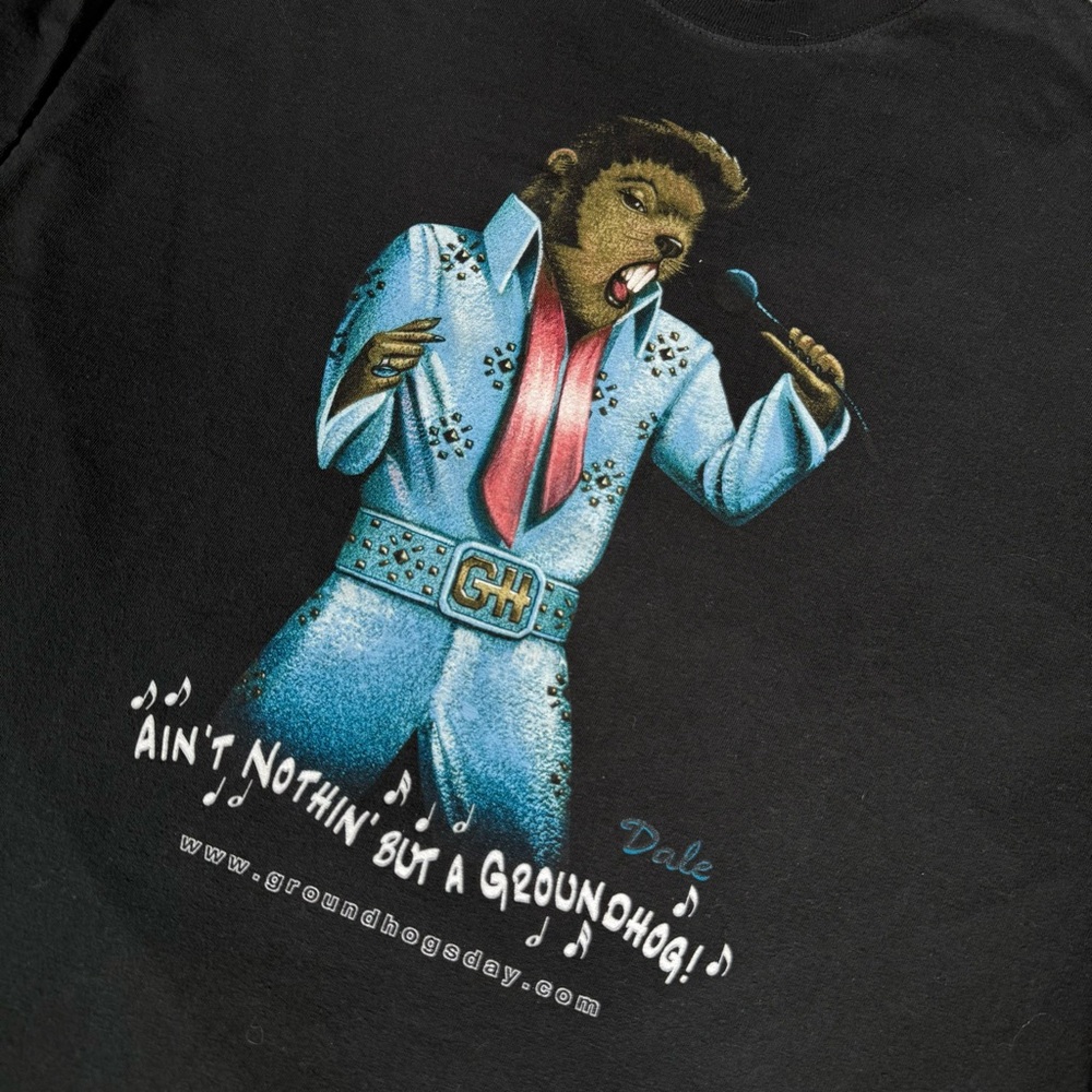 Vintage Groundhog Day Elvis Parody T Shirt Mens XL Long Sleeve Black READ!